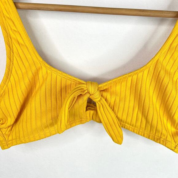 Xhilaration Mustard Yellow Ribbed Tie Knot Bikini Top Small - Picture 3 of 7